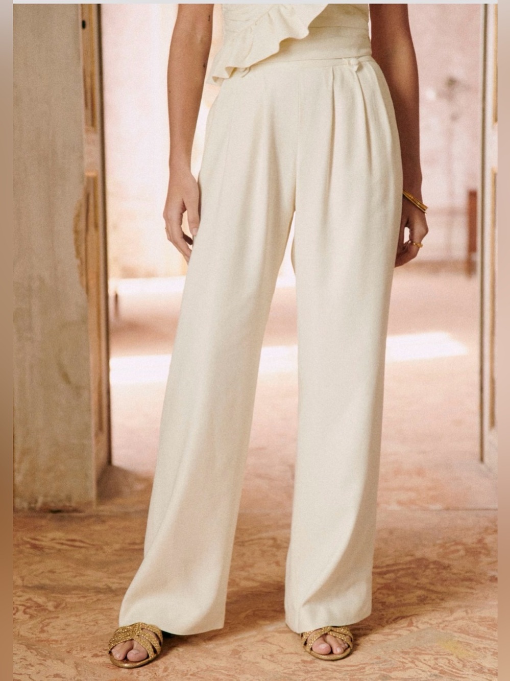 NWT Sezane loulou wide leg pants ecru hard to find